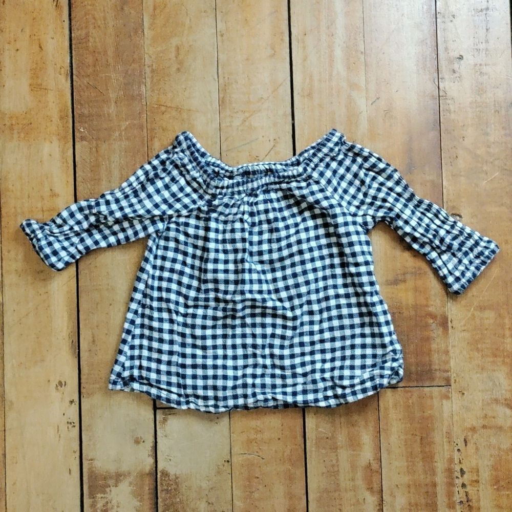 Old Navy long sleeve 2T gingham shirt navy blue white cotton spring summer